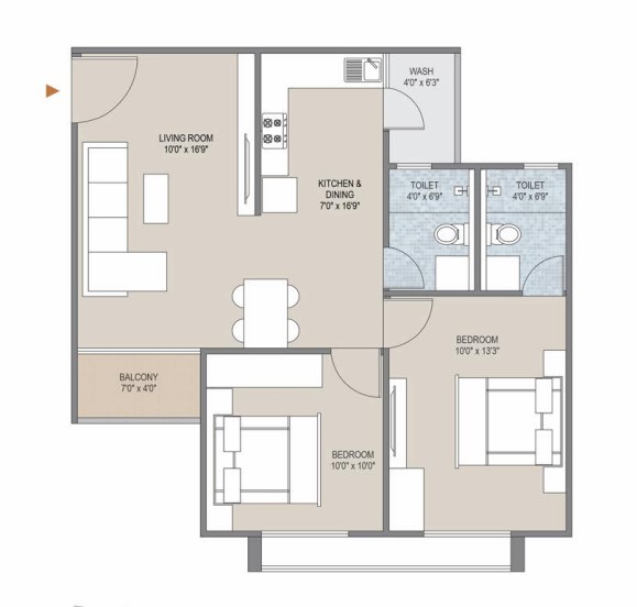 2 BHK floor plan