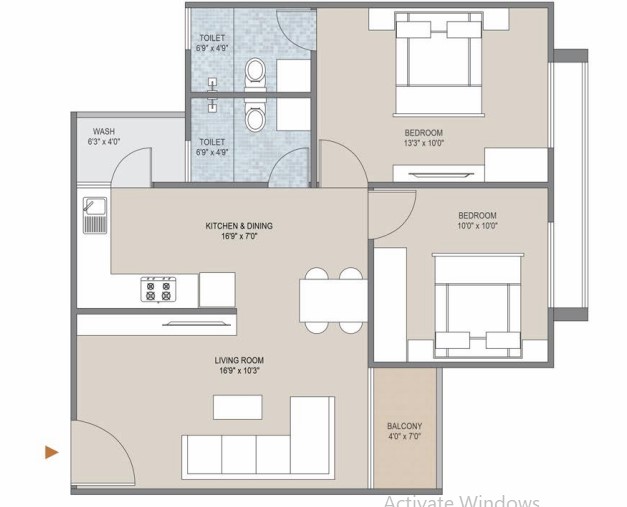 2 BHK floor plan