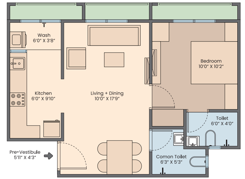 1 BHK floor plan
