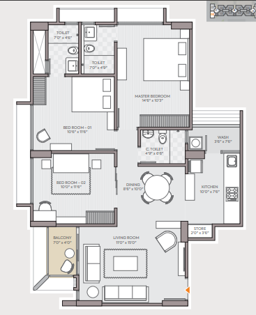 3 BHK floor plan