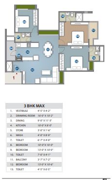 3 BHK floor plan