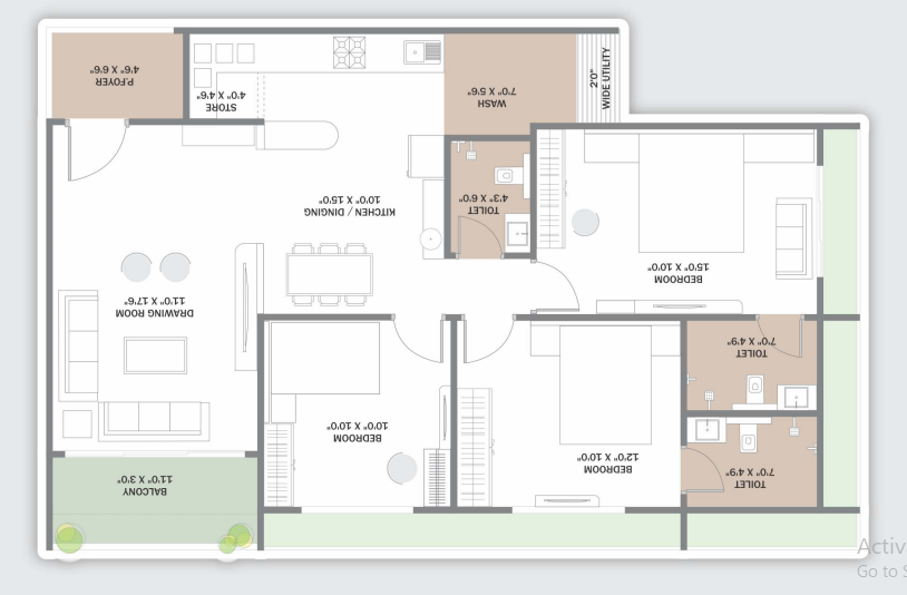 3 BHK floor plan