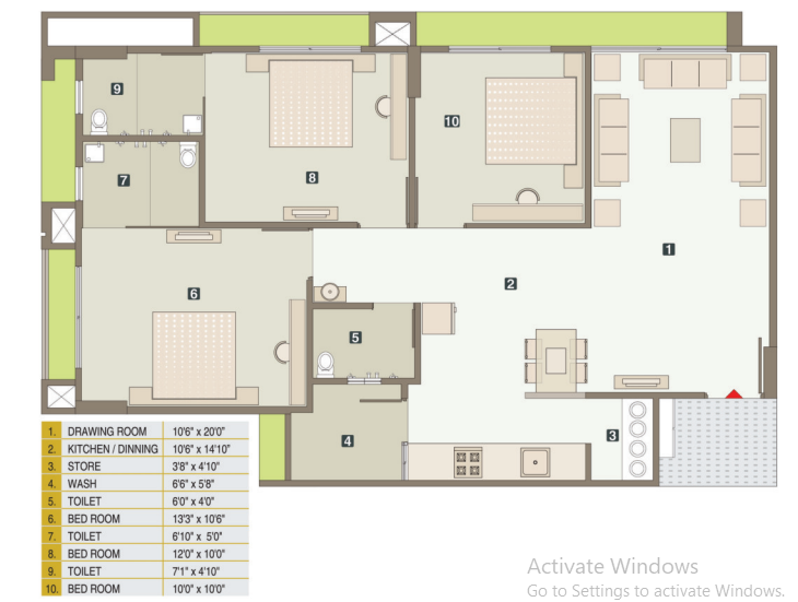 3 BHK floor plan