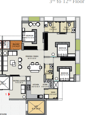 3 BHK floor plan