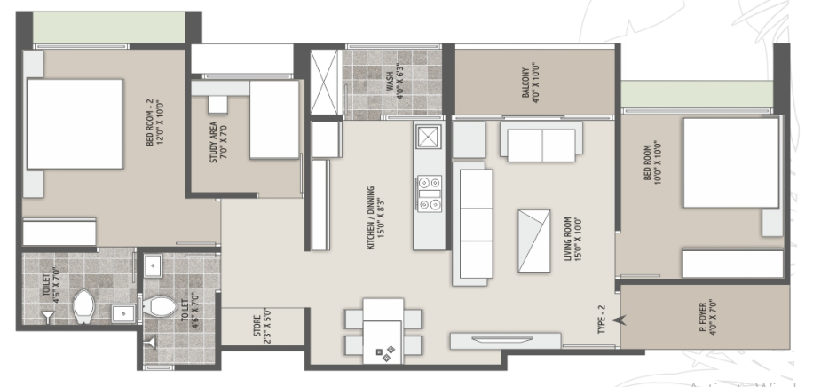 2 BHK floor plan