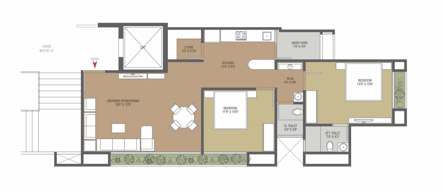 2 BHK floor plan