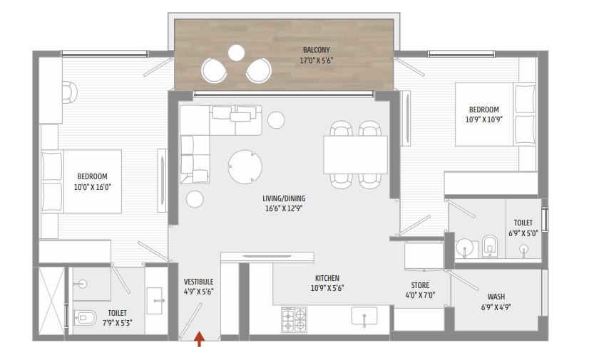 2 BHK floor plan