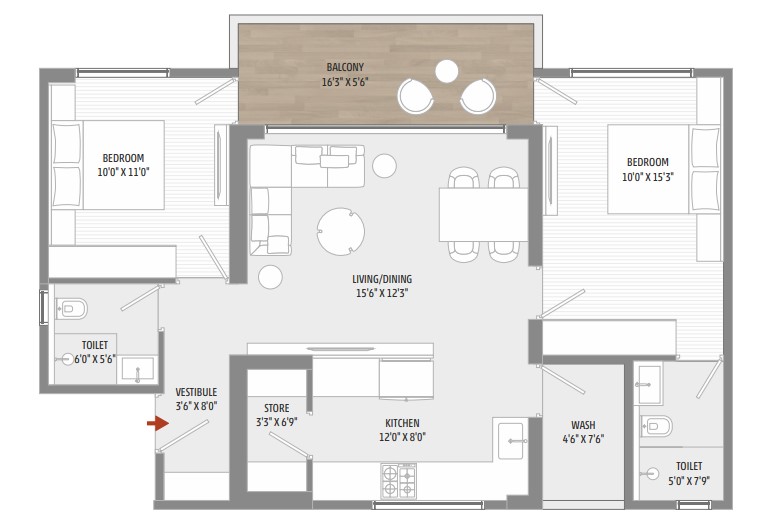 2 BHK floor plan