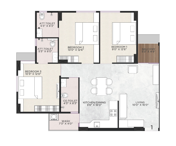 3 BHK floor plan