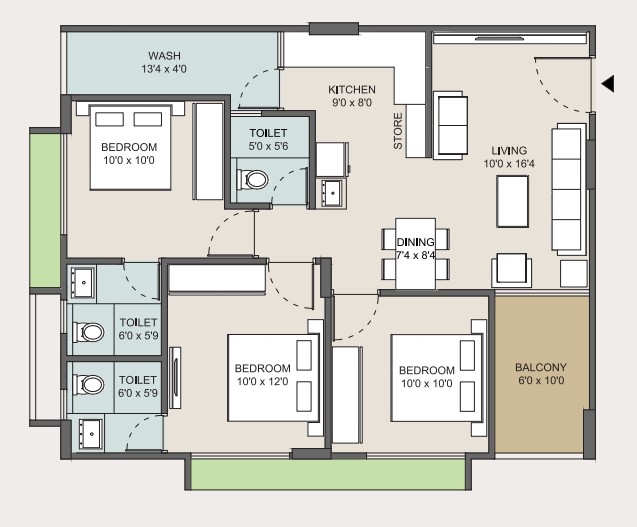 3 BHK floor plan