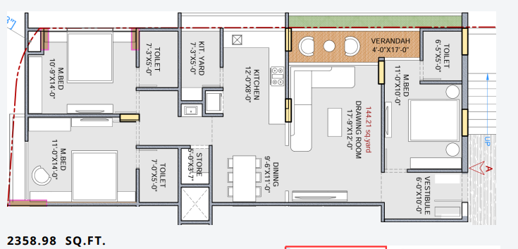 3 BHK floor plan