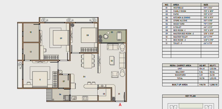 3 BHK floor plan