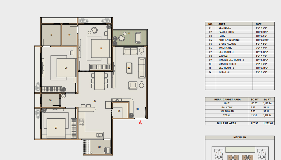 3 BHK floor plan