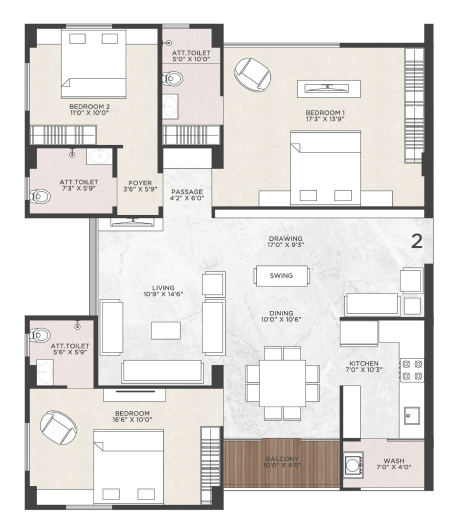 3 BHK floor plan