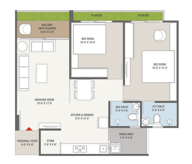 2 BHK floor plan
