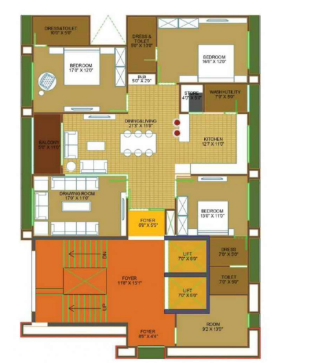 3 BHK floor plan