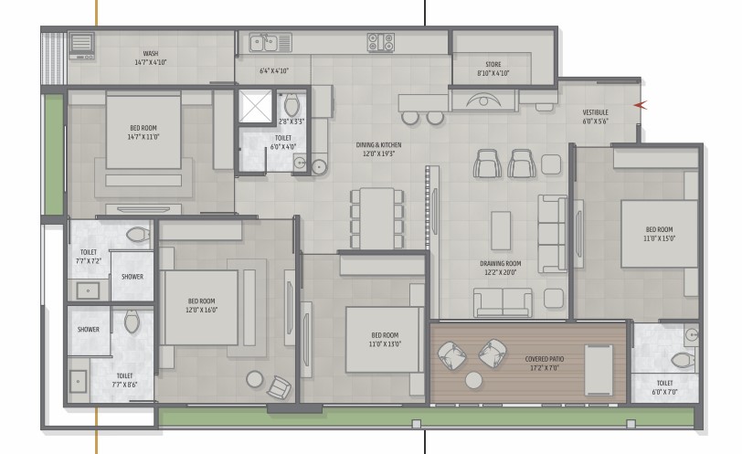 4 BHK floor plan