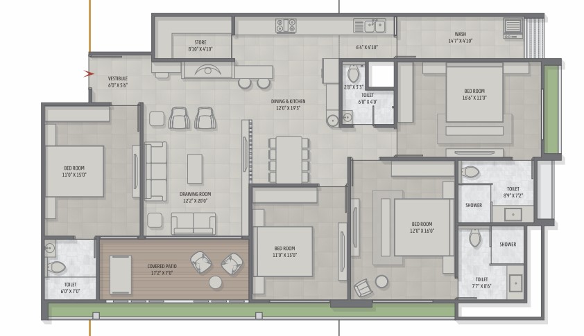 4 BHK floor plan