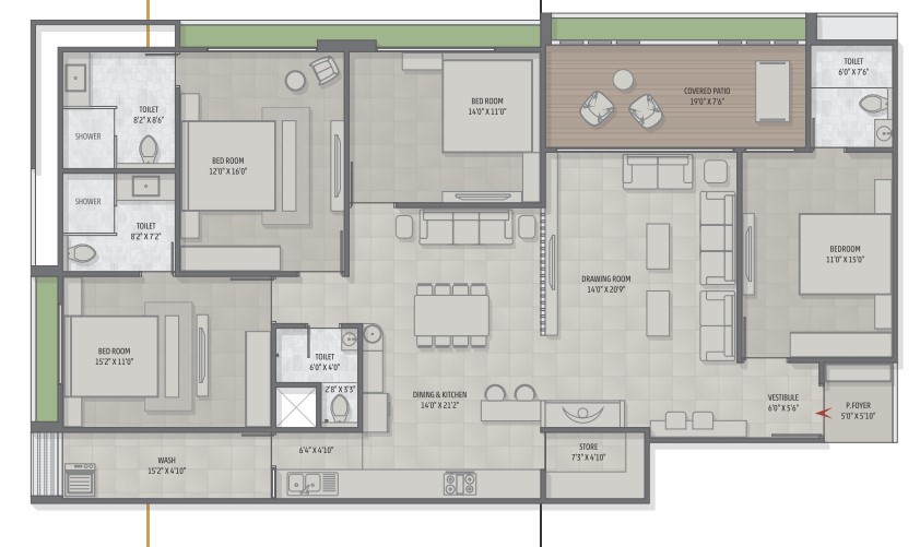 4 BHK floor plan