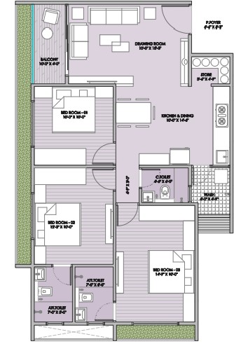 3 BHK floor plan