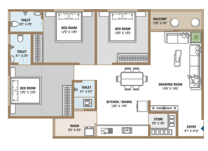 3 BHK floor plan