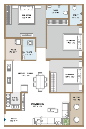 3 BHK floor plan