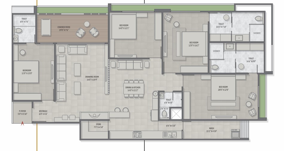 4 BHK floor plan