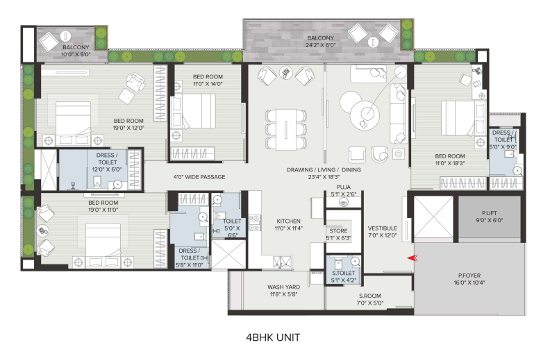 4 BHK floor plan
