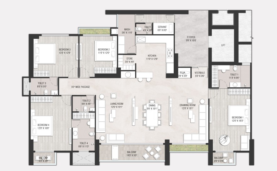 4 BHK floor plan