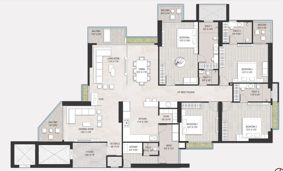 4 BHK floor plan