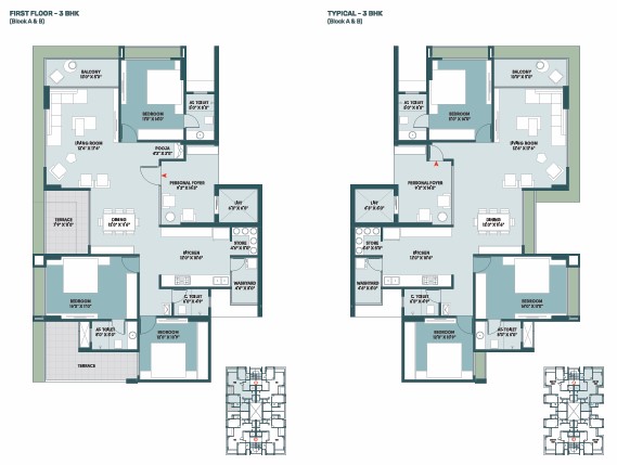 3 BHK floor plan