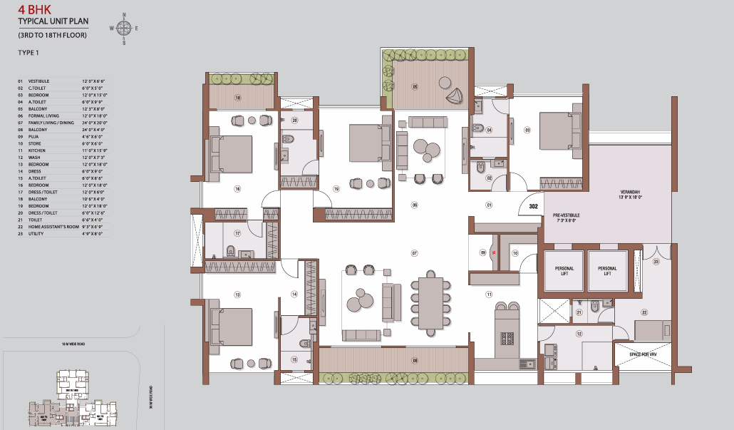 4 BHK floor plan