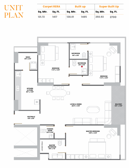 3 BHK floor plan