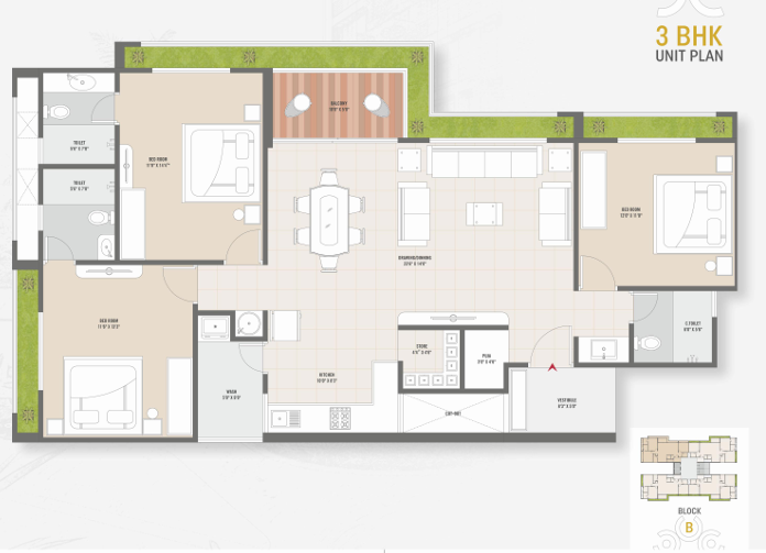 3 BHK floor plan