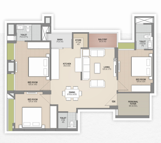 3 BHK floor plan