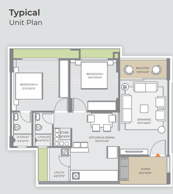 2 BHK floor plan