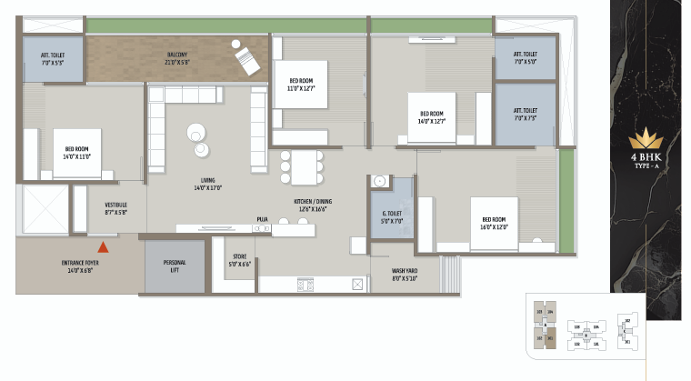 4 BHK floor plan