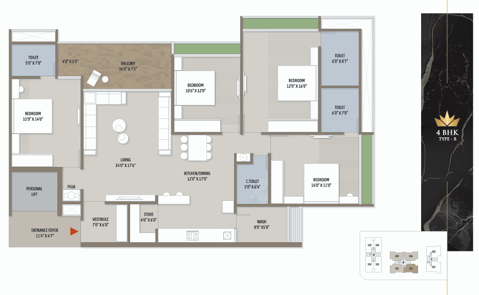 4 BHK floor plan