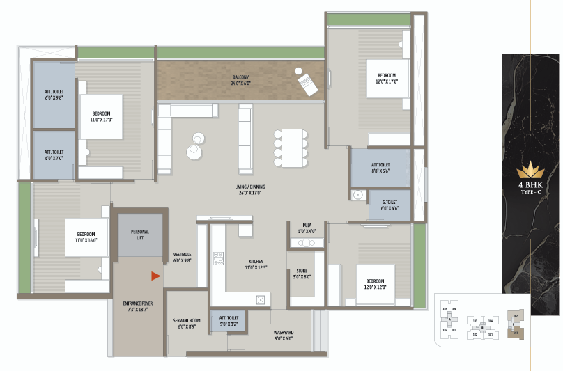 4 BHK floor plan
