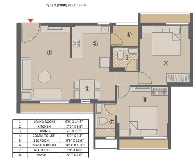 2 BHK floor plan