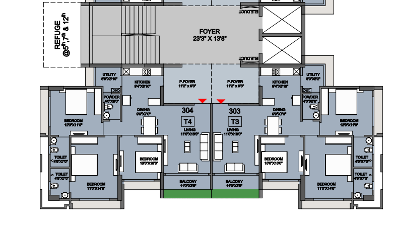 3 BHK floor plan