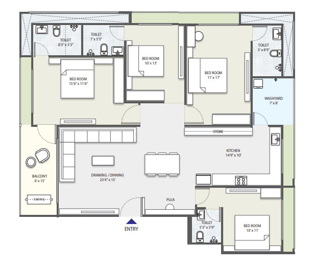 4 BHK floor plan