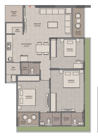 3 BHK floor plan