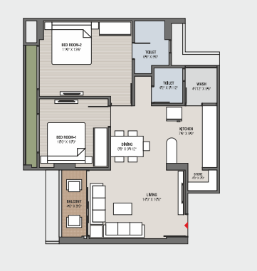 2 BHK floor plan