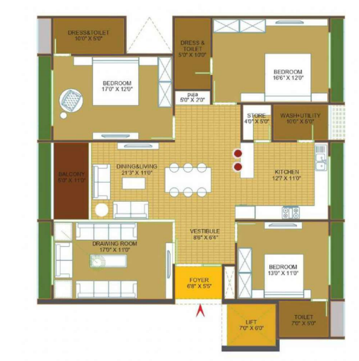 3 BHK floor plan