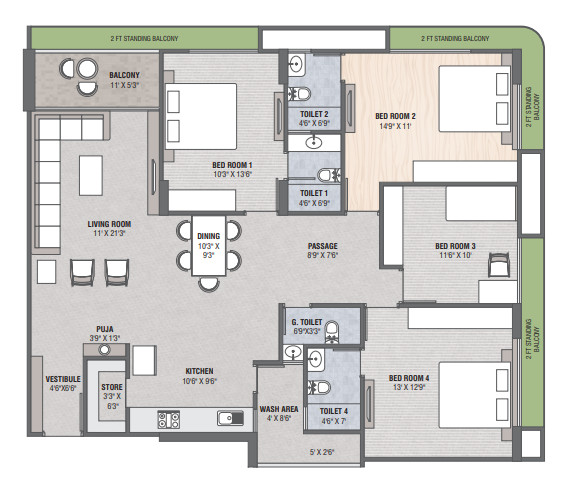 4 BHK floor plan