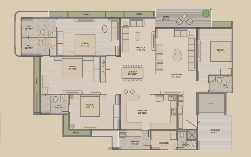 4 BHK floor plan