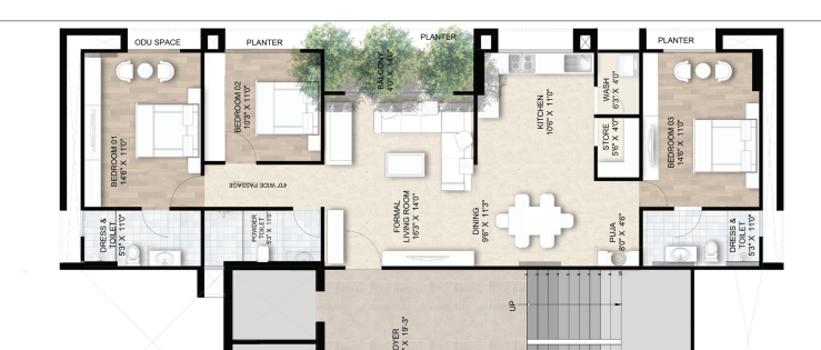 3 BHK floor plan