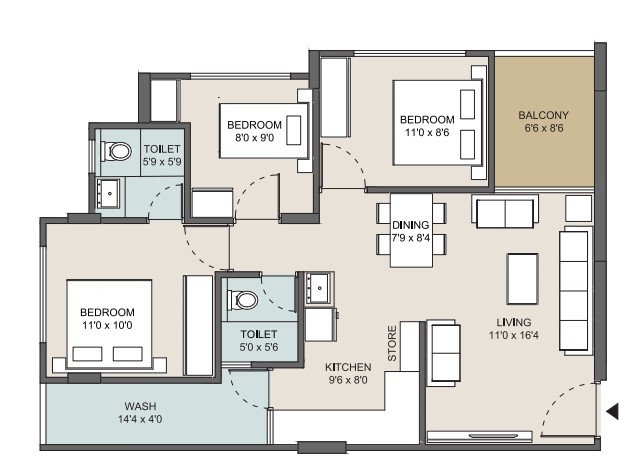 3 BHK floor plan