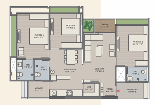 3 BHK floor plan